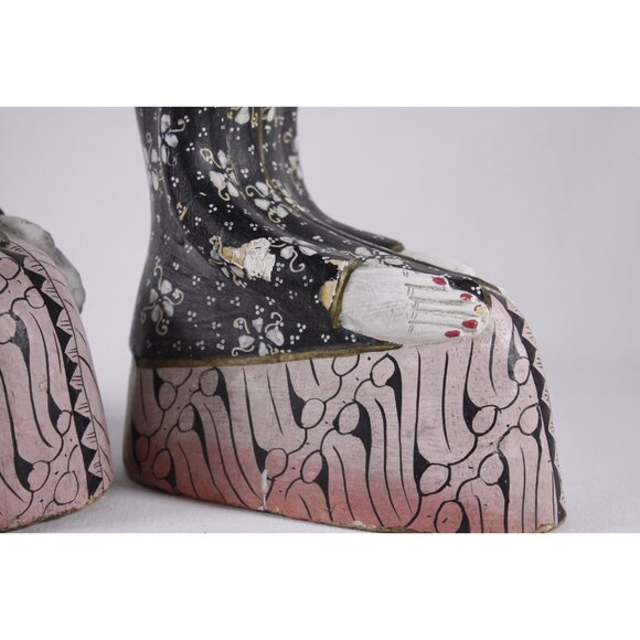 Rare Pair Javanese servant figurines 10" / 25 cm, Wooden wajang East - Picture 4 of 10